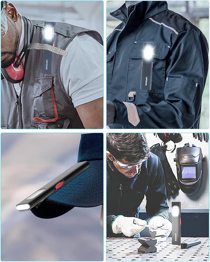 UFOND Flat Flashlight Rechargeable, 0.3 Inches Thin Mini Magnetic USB Work Light, Dual Lights 7 Modes with Pocket Clip,600 LM for Camping Hiking Mechanic Emergency, Waterproof Pocket Toollight