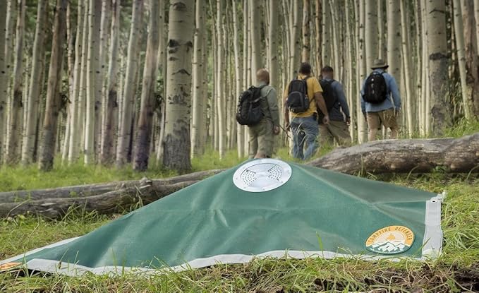 Campfire Defender Outdoor Fire Pit Cover, 68" x 60" - Camping Firepit Cover Square with Adjustable Vent, Weatherproof Emergency Blankets, Heavy Duty Military Grade Camper Blanket with Glow in the Dark