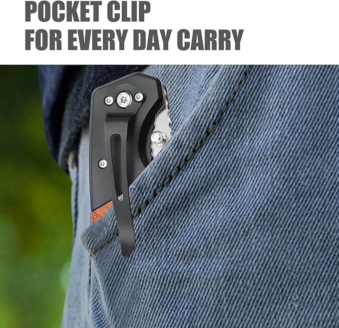 Vickay Pocket Knife, Folding Knife with Clip - 3.54??Tanto Blade, Wood Handle EDC Knife for Men & Women, Outdoor Camping, Tactical, Hiking, Survival - Father?™s Day Gift (Satin Silver)