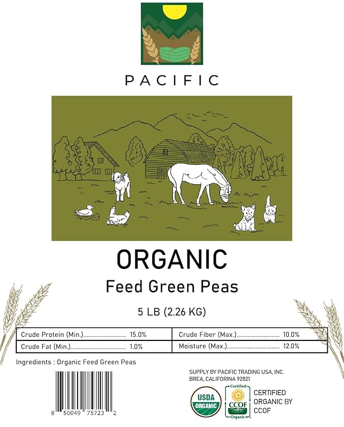 Pacific Organic Petfood Organic Whole Green Pea - Dried Green Peas | Rich with Fiber & Minerals | USDA and CCOF Certified | Packed in USA | 5Lbs
