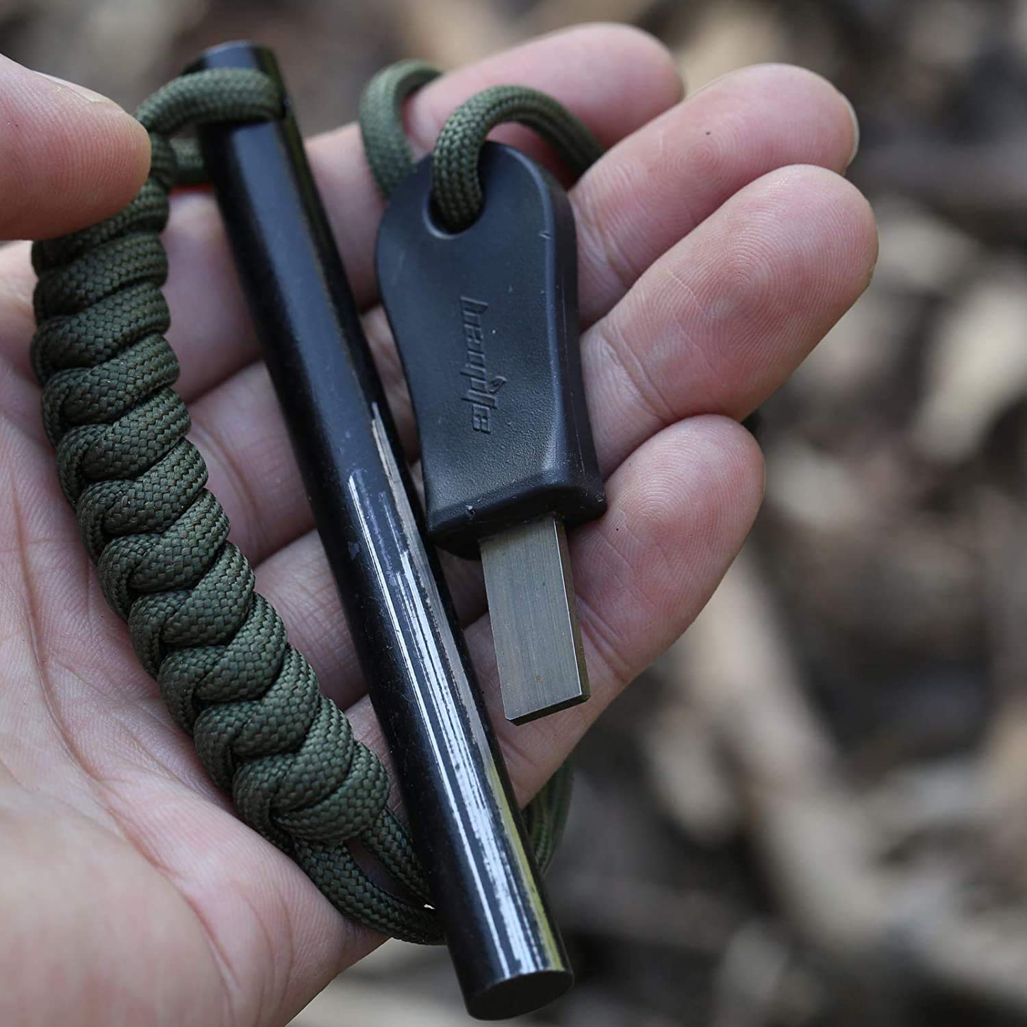 bayite 4" Survival Ferro Rod Drilled Flint Fire Starter and Striker Kit