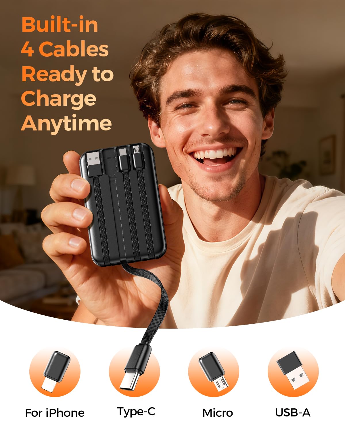 Zmmyuluo Portable Charger 10000mAh with 4 Built-in Cables 40% Smaller