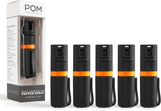 POM Pepper Spray Pocket Clip, Quick Flip Top Safety, Maximum Strength OC Formula with UV Marking