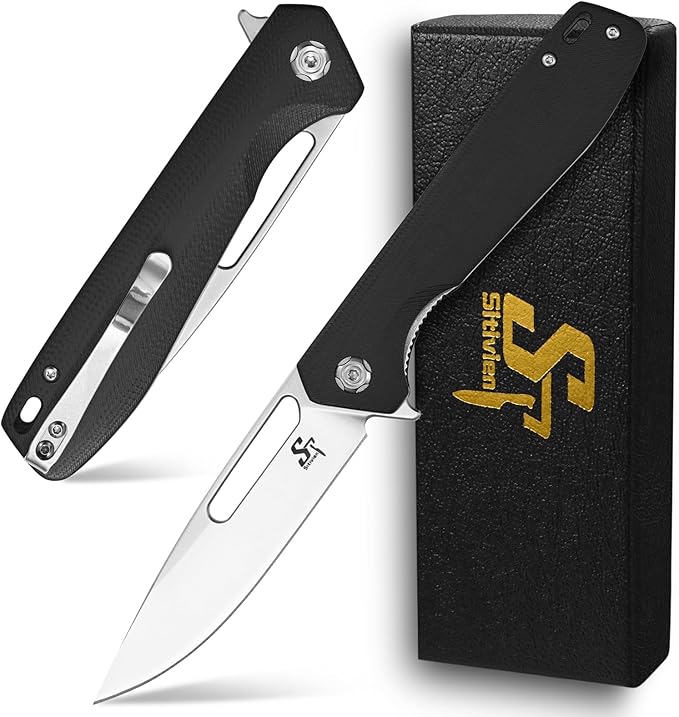 Sitivien ST801 Folding Knife,8Cr18Mov Steel Blade with G10 Handle Pocket Knife EDC Tool Knife for Outdoor Survival, Camping, Hiking,Hunting(Black) …