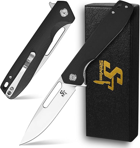 Sitivien ST801 Folding Knife,8Cr18Mov Steel Blade with G10 Handle Pocket Knife EDC Tool Knife for Outdoor Survival, Camping, Hiking,Hunting(Black) …