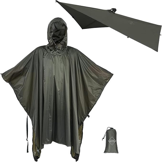 onewind Hooded Rain Poncho, Silnylon Rain Coat Versatile Survival Shelter Waterproof Breathable Lightweight Poncho