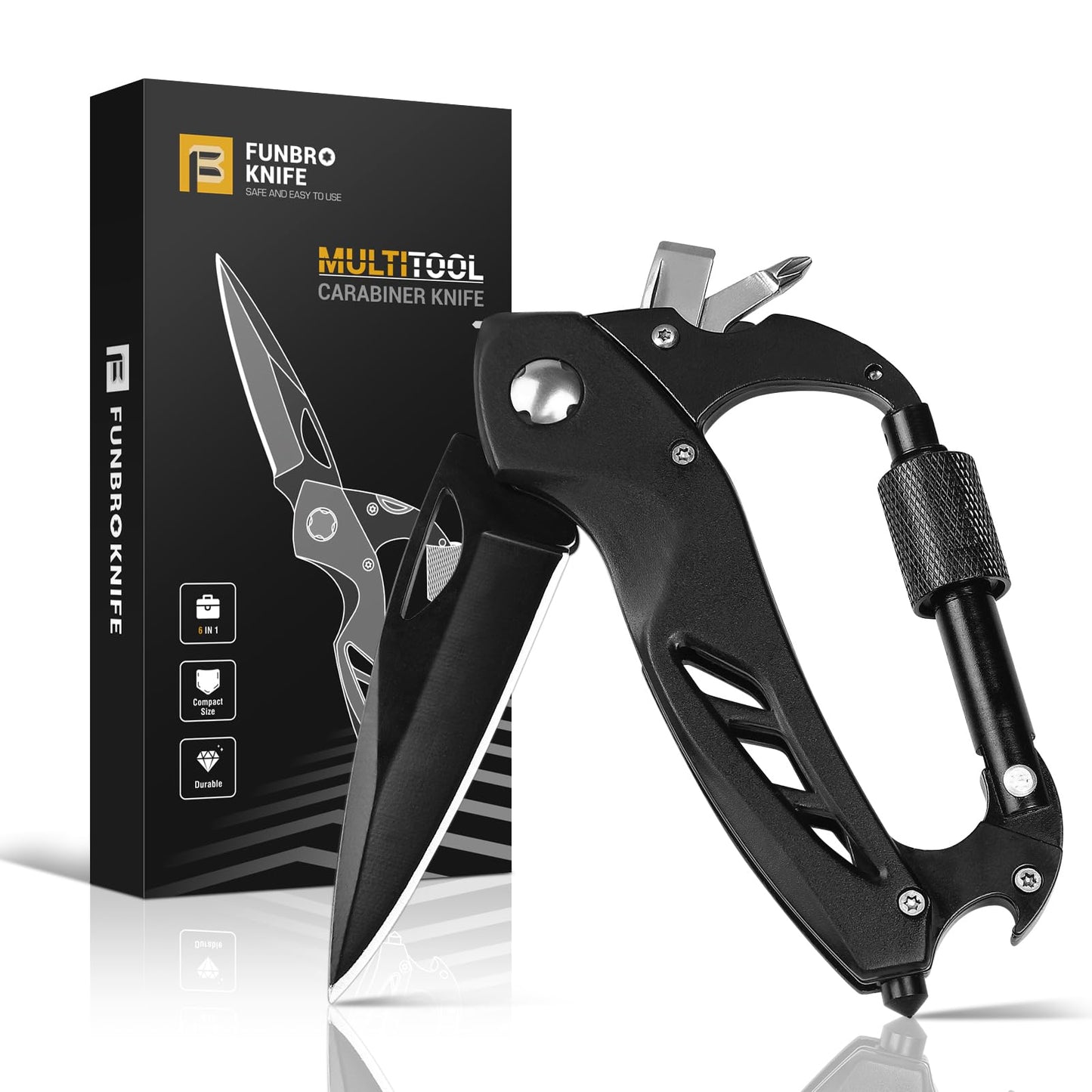 FUNBRO Multitool Carabiner with Pocket Knife, Bottle Opener