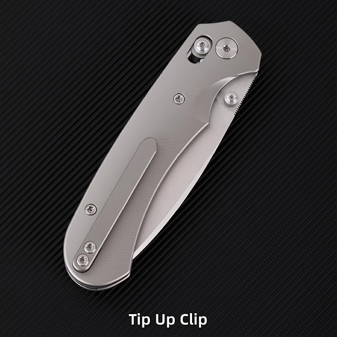 Folding Pocket Knife,3.31” M390 Blade,Erogonomic Titanium Handle,Hunting Survival Knife,EDC Knife for Hunting Camping Survival Outdoor Fishing Hiking（Grey）