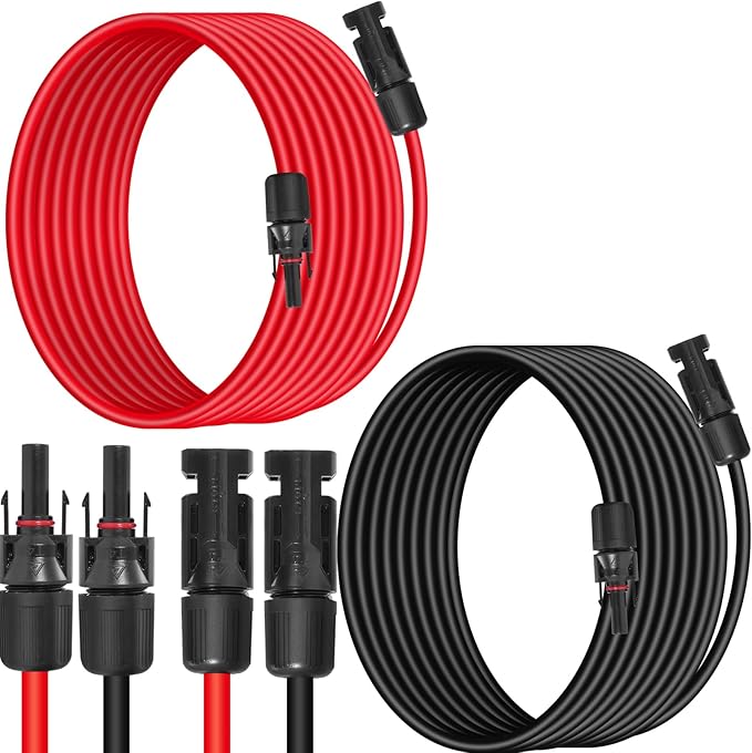 10AWG (6mm²) Solar Panel Extension Cable 30FT - Black & Red, Heavy Duty, Weather Resistant, Standard Solar Connectors Solar Extension Cable for Solar Power Systems, RVs, Boats