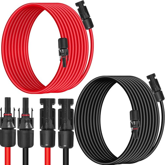 10AWG (6mm²) Solar Panel Extension Cable 30FT - Black & Red, Heavy Duty, Weather Resistant, Standard Solar Connectors Solar Extension Cable for Solar Power Systems, RVs, Boats