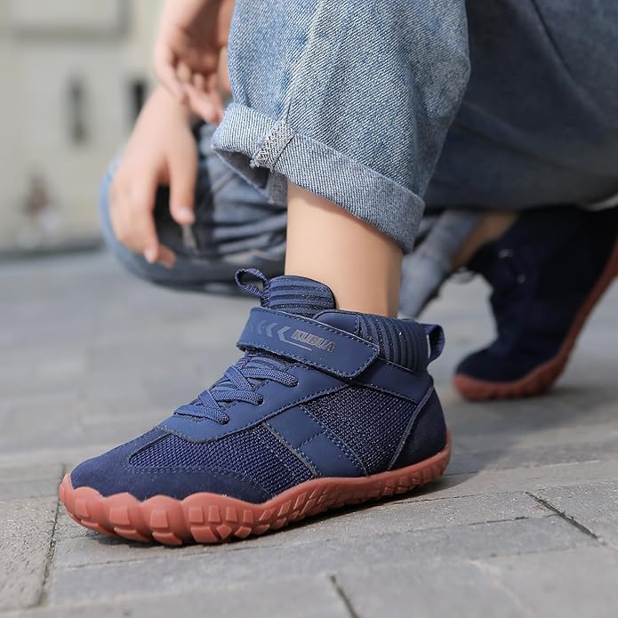 KUBUA Kids Barefoot Shoes Boys Girls High Top Minimalist Zero Drop Sneakers for Tennis Walking Hiking Athletic Little Big Kid