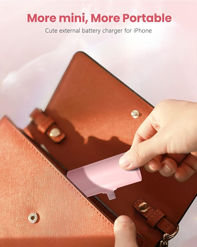 Pink Small Portable Battery Charger 4800mAh, Tiny Power Bank Ultra-Compact 15W Fast Charging Mini Battery Pack Power Charger for iPhone 14 Pro/13/12/11/8/iPad Air/Mini/Pro/AirPods Pro I/II