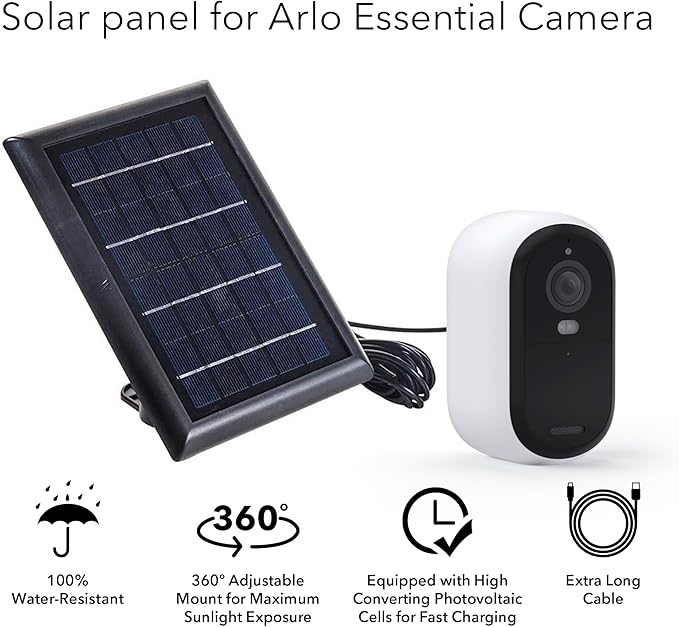 Wasserstein Solar Panel Compatible with Arlo Essential 2K Outdoor Security Camera (2nd Gen) / XL (2nd Gen) & Essential Spotlight (Camera NOT Included) - (3-Pack, Black)