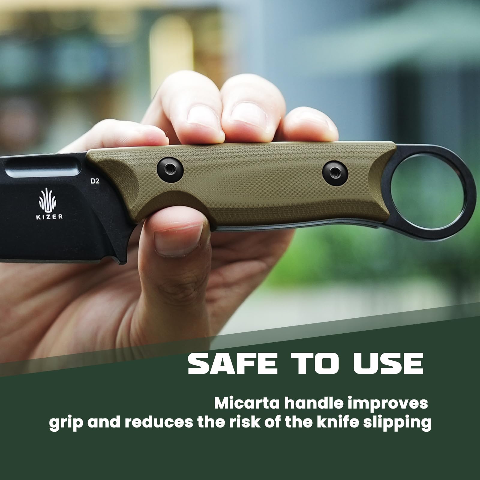 Kizer Cabox Fixed Blade Knife, 3.36" D2 Steel Fixed Blade Hunting Knife