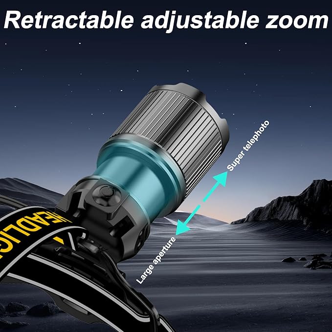 1200LM Headlamp Rechargeable, 3Modes Led HeadLamps, Lightweight, Waterproof & Smart Gesture-Sensing Headlight 90°Adjustable Zoom HeadLights for Forehead, Hardhat Headlamp for Outdoor Camping Hiking