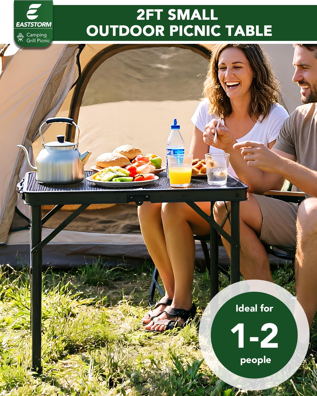 2 Ft Folding Camping Table, Adjustable Height 10.6-22 in, Small Grill Table