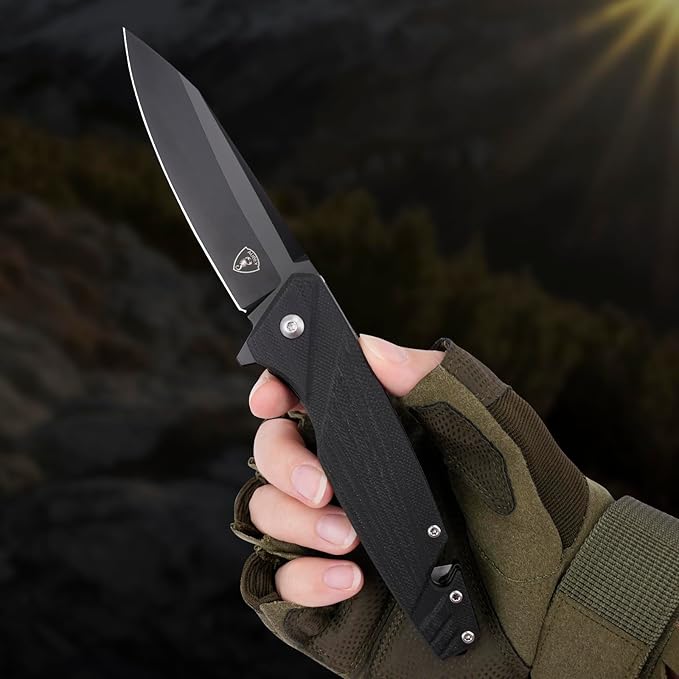 AUBEY Pocket Knife, 8Cr14Mov Steel Blade 3.54", 3-in-1 Folding Knife for Men, Tactical Multitool Knife with Glass Breaker Seat Belt Cutter for EDC Outdoor Survival Camping Hiking (G10 Handle)