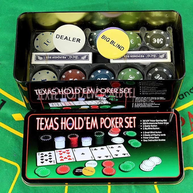Poker Chip Set with Aluminum Storage Box,Two Decks of Standard Playing Cards,Big Blind,Casino Style Chip for Texas Home Game Holdem Poker Nights,Blackjack,Roulette Games,Casino Parties