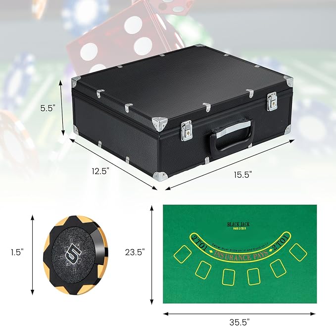 Goplus Poker Chip Set, 300 PCS 14 Gram Clay Poker Chips w/Case, Automatic Card Shuffler, 2 Decks Cards, 5 Dices, Card Shoe, 3 Dealer Buttons, Poker Felt, Texas Holdem, Blackjack, Casino (300 PCS)