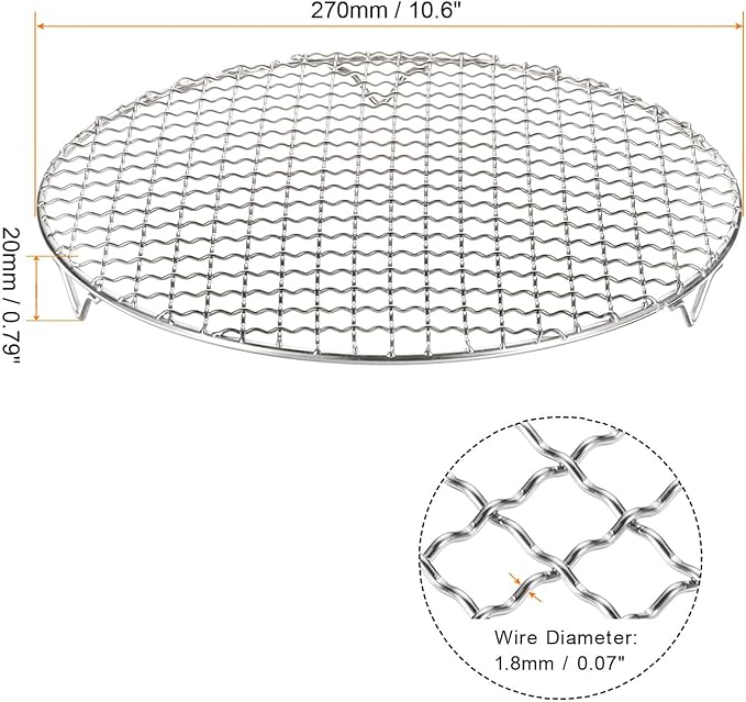 HARFINGTON 2pcs Round Cooking Rack 10.6-inch 201 Stainless Steel Cross Wire Barbecue Grill Net with 20mm Legs for Cooking Baking Steaming BBQ