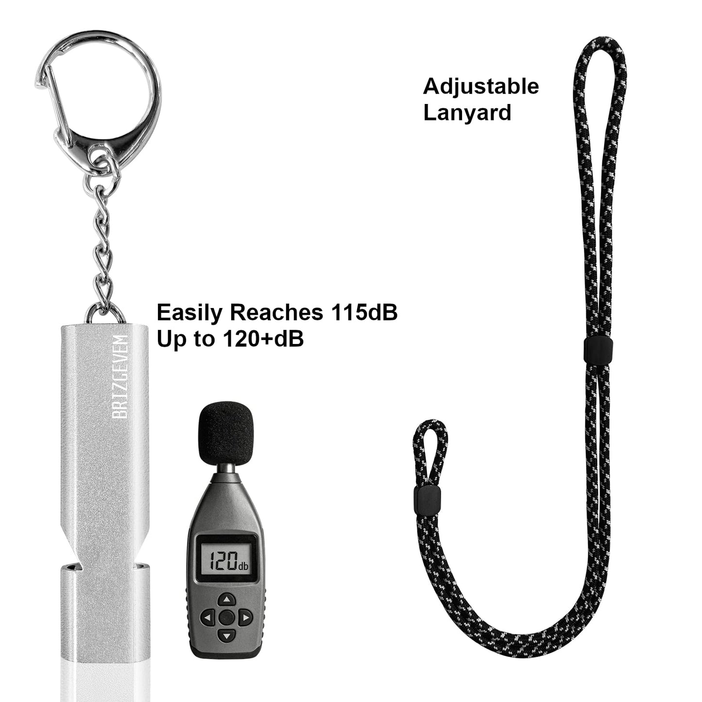 BRIZGEVEM 120+dB Aluminum Emergency Survival Whistle with Lanyard Keychain