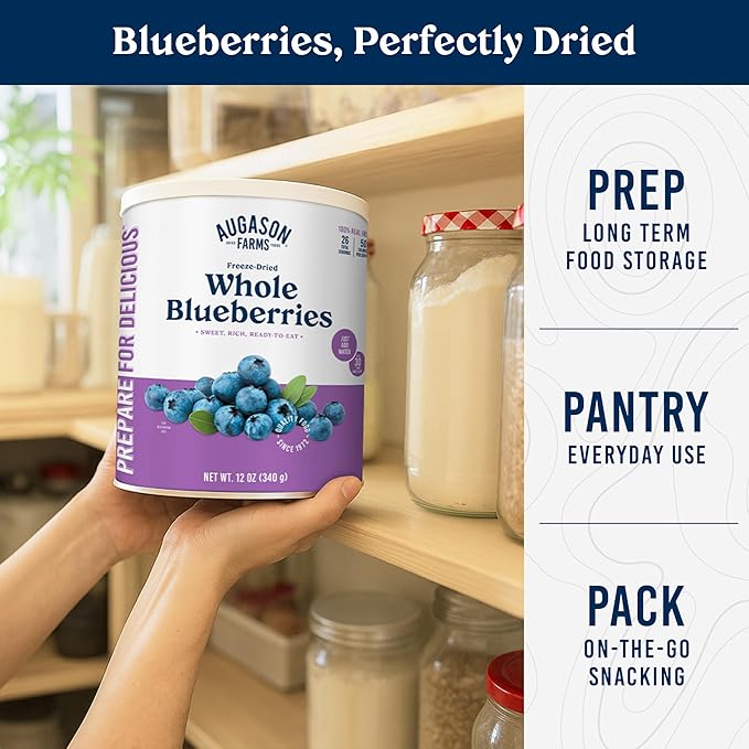 Augason Farms Dried Whole Blueberries Can ??Dried Fruit for Baking & Emergency Food Supply ??Dehydrated Camping Food with Long Shelf Life for Everyday Meal ??26 Servings