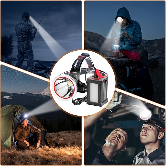 Superbright Bright LED Headlamp Powerful Portable Rechargeable Headlight Flashlight with External Side Light for Camping Biking Hunting Fishing (White Light)
