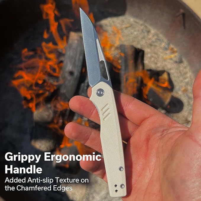 CIVIVI Guile Pocket Knife, Folding Knife for EDC, 3.25" Swedish 14C28N Blade G10 Handle with Reversible Deep-Carry Clip C24062B-3 (Ivory)