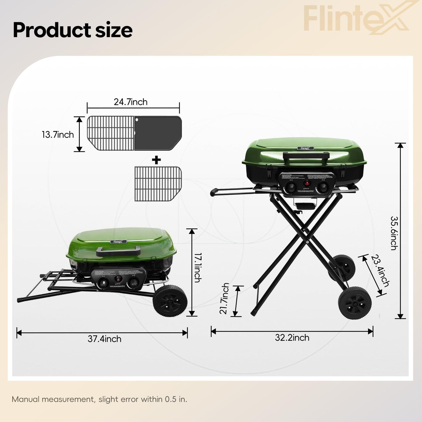 Flintex Portable Propane Gas Grill, 2-Burner Foldable Grill, 340 sq.in.