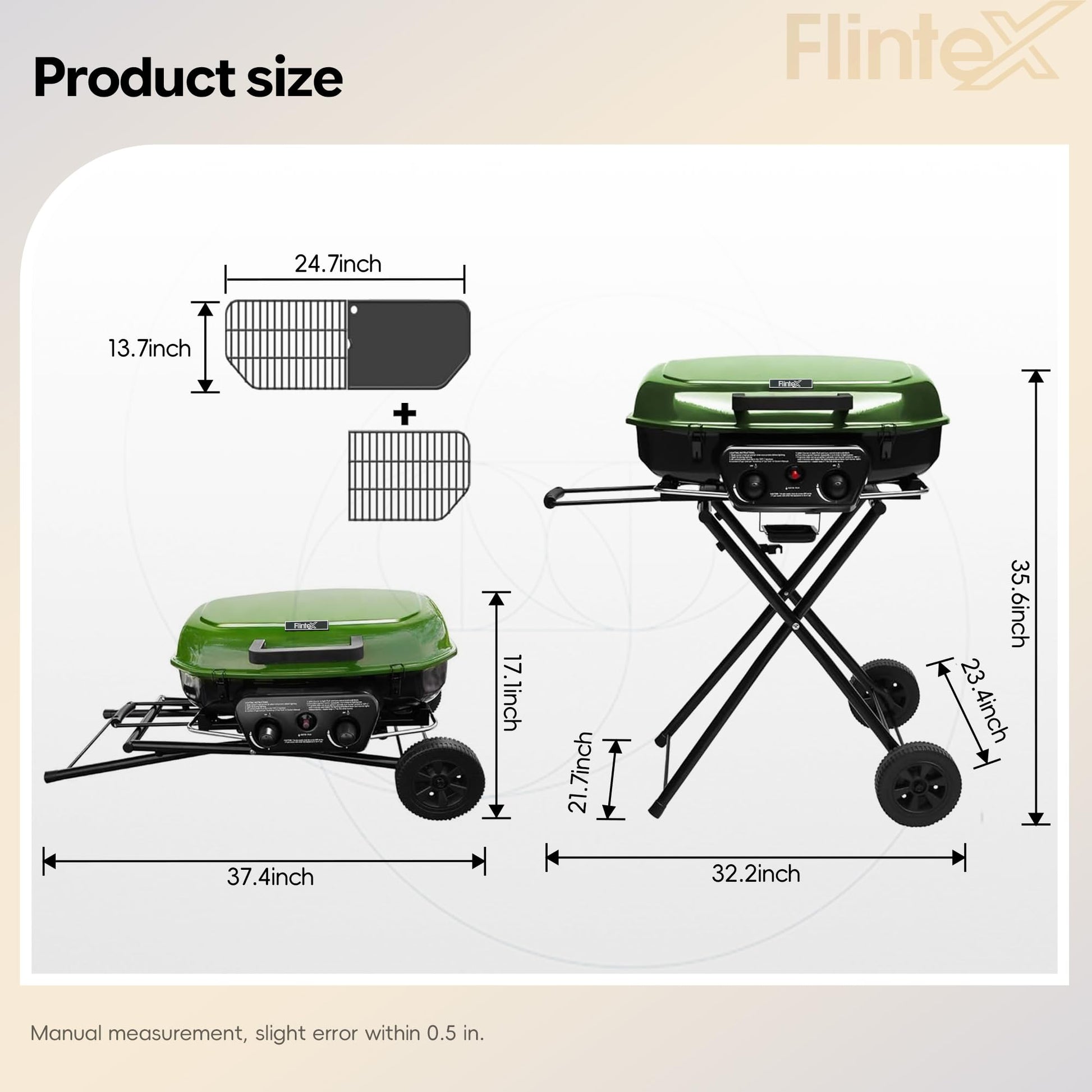 Flintex Portable Propane Gas Grill, 2-Burner Foldable Grill, 340 sq.in.
