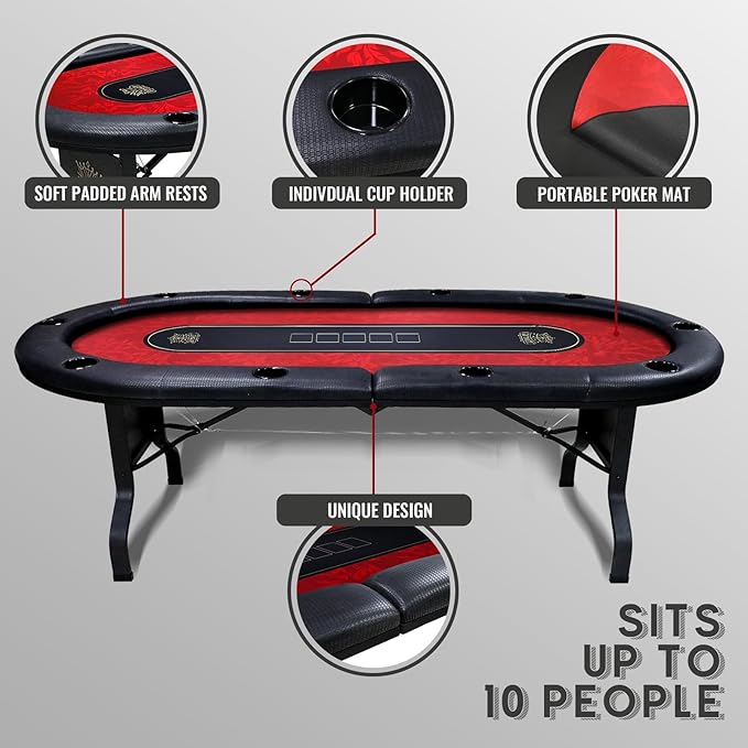 GUTSHOT Foldable Poker Table for 10 Players with 10 Chairs and Poker Chips Set - Premium Soft-Padded Armrest, Individual Cup Holders- Crafted with Durable Materials, Long-Lasting Poker Table