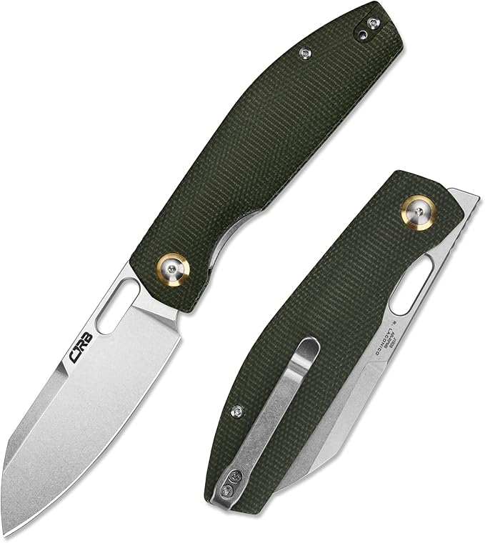 CJRB Pocket EDC Knife Ekko(J1929) Small Folding Knife AR-RPM9 Steel Blade and Green Micarta Handle Outdoor for Men Women for Gifts