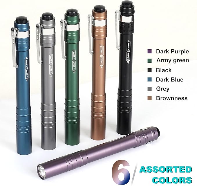 FASTPRO 6-Pack Pen Light, Aluminum LED Penlights with Batteries Included & Pre-Installed, Pocket Pen Flashlight for Inspections, Repairs, Camping and Emergencies