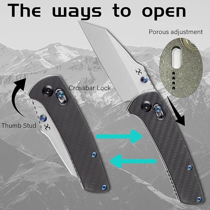 KANSEPT Main Street Pocket Folding Knife, 3.36'' 154CM Sharp Steel Blade, Twill Carbon Fiber Handle with Axis Lock and ThumbStud, Perfect Clip for Camping Hiking Fishing Gift Everyday Carry T1015v4
