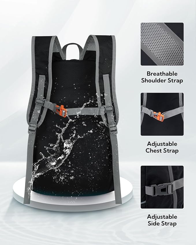 WATERFLY Hiking Foldable Daypack Backpack: 25/35L Ultra Lightweight Packable Waterproof Outdoor Travel Day Pack for Women Men