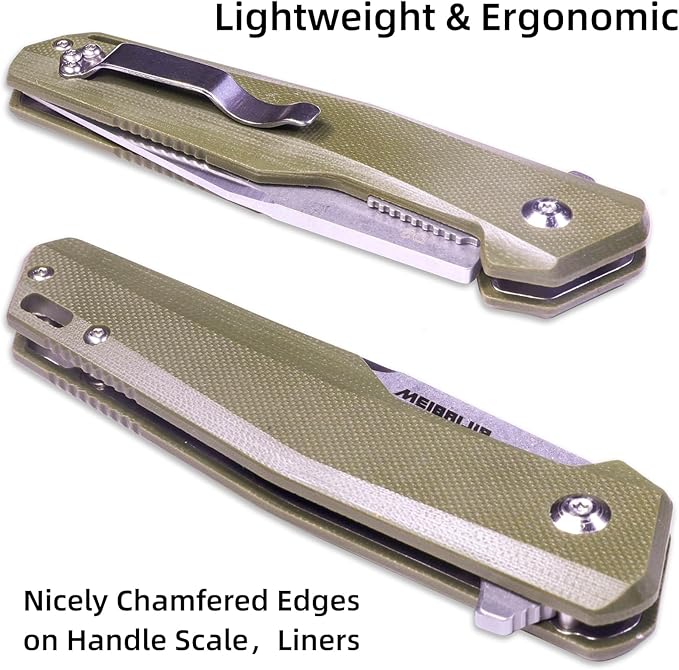 Pocket Knife D2 Blade Folding Knife with G10 Handle, Smooth Flipping Action EDC Knife with Ball Bearing for Hiking Camping Outdoor, Gifts for Men