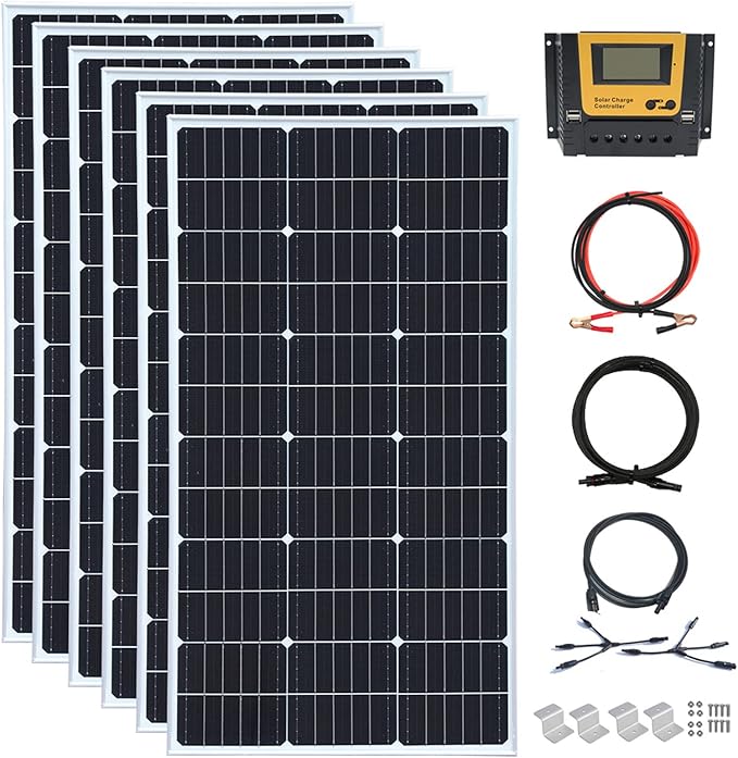 600 Watt 24Volt Solar Panel Kit 6X100W Monocrystalline Module 50A Charge Controller for RV, Boats, Trailer, Camper,Off-Grid System (600W Solar Kit)