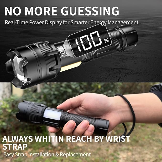 WARSUN Multi-Function Zoom Flashlight - Aluminum, Long Range Beam, USB-C Rechargeable (XF126)