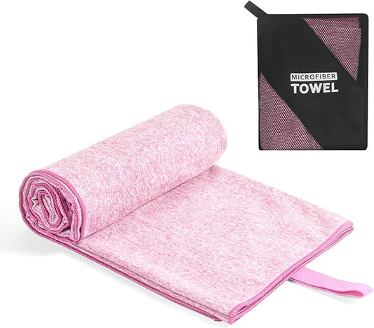 Quick Dry Microfiber Camping Towel, Large Towel for Body Yoga Travel Beach Hiking Gym Swimming Pool(Pink, 31.5X70 Inch)
