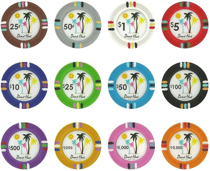 13.5-gram Desert Heat Premium Poker Chips (50-Pack) Heavy Clay Composite Set - Bulk Casino Chips with Denominations for Texas Holdem, Blackjack - Betting Game Accessories ($5,000 Pink)