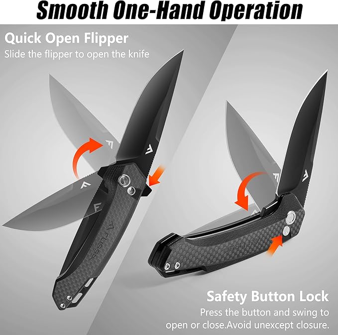 FLISSA Pocket Folding Knife, 3.2??D2 Blade Carbon Fiber Handle EDC Knife with Pocket Clip for Hiking, Camping, Outdoor Activities