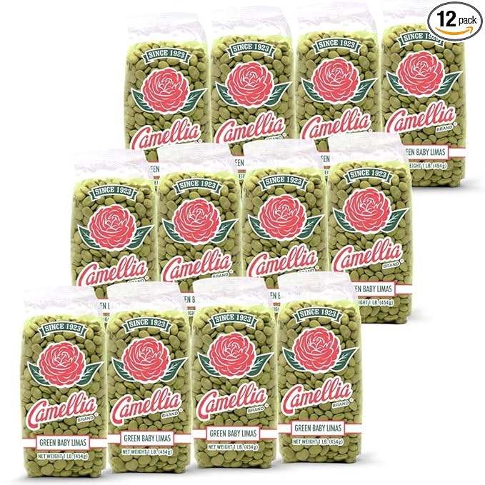 Camellia Brand Dried Green Baby Lima Beans ??Premium Tender Southern Lima Beans for Succotash, Soups, Stews, Casseroles, and Salads ??Non-GMO, Gluten-Free, High Protein & Fiber, Vegetarian Friendly, 1 Pound (Pack of 12)