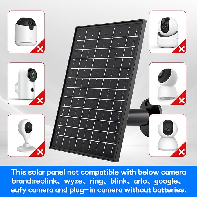 Solar Panel for Security Camera 5V 6W USB Solar Panel Charger Type-C Port?�Micro USB Port＆DC Port Solar Sanels for Cameras with 9.8ft Charging Cable Charging Power IP65 Waterproof (2 Pack Black)