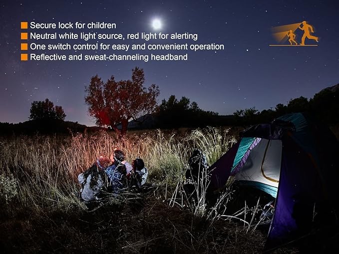 Fenix HL16 70 Lumen LED Headlamp for camping/hiking kids/children with EdisonBright AA Alkaline battery (Purple)