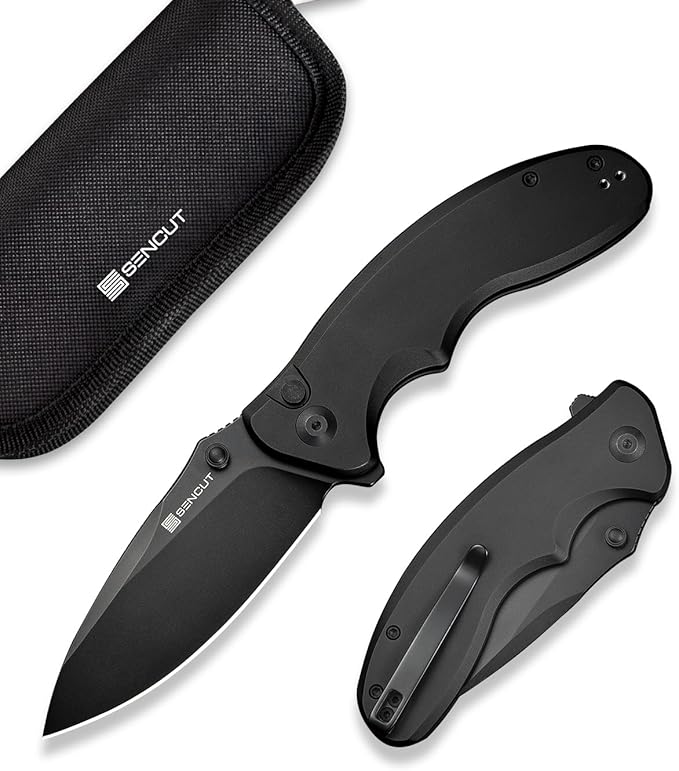 SENCUT Cybrix Folding knife, Pocket Knife with 3.46" 9Cr18MoV Blade Aluminum Handle, EDC Knife Reversible Clip for Men Women Camping Hunting Hiking (Black)