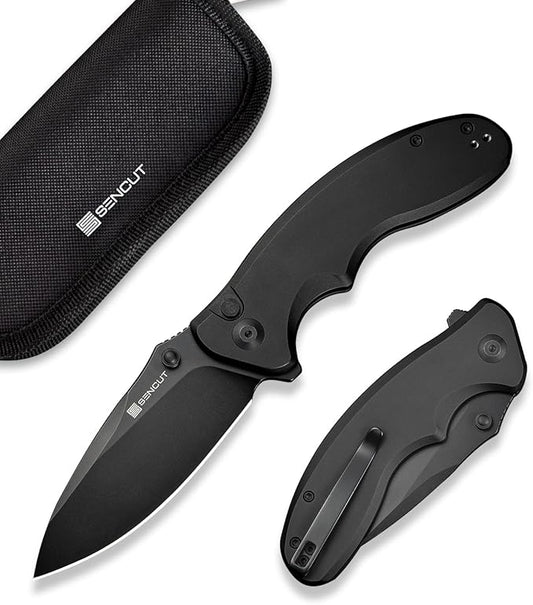 SENCUT Cybrix Folding knife, Pocket Knife with 3.46" 9Cr18MoV Blade Aluminum Handle, EDC Knife Reversible Clip for Men Women Camping Hunting Hiking (Black)