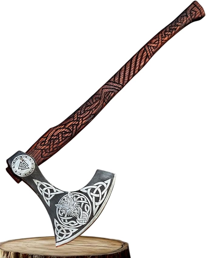 [MDM King Tools] Custom Handmade Viking Axe Medieval Ax with Viking Gift, Hand Axes, Viking Gifts for Men, Camping Tomahawk, Bearded, Ragnar Axe with Leather Sheath (Viking Ax)