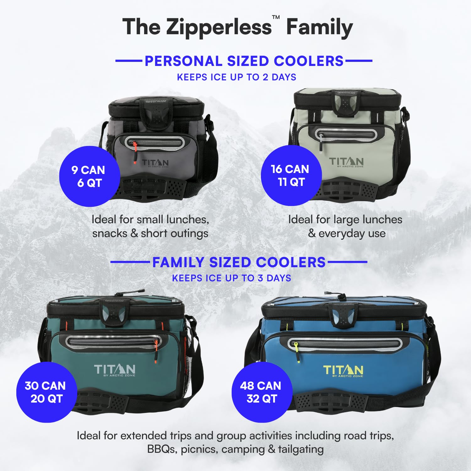 Titan 16 Can Zipperless HardBody Cooler, Keeps Ice 2 Days, Sharkskin Gray