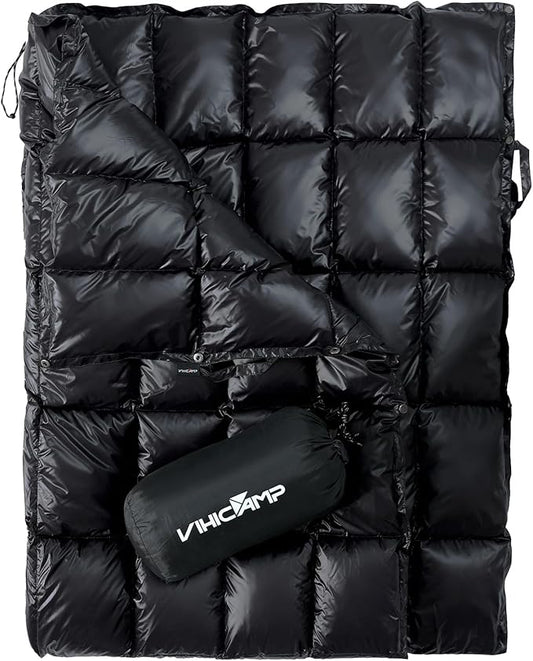Down Camping Blanket - Packable Lightweight Outdoor Blanket, Warm Compact Backpacking Quilt for Cold Weather, Water-Resistant Puffer Blanket, Ideal for Travel, Hammock, Outdoor Adventures