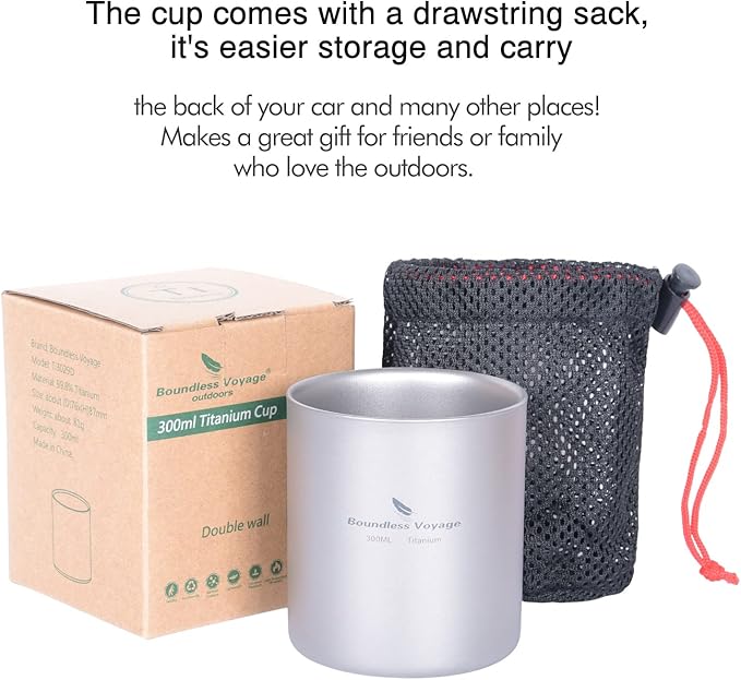 Boundless Voyage 3 in 1 Double Walled Titanium Cup Heat Resistant Mini Tea Drink Cup Outdoor Camping Mug Coffee Cups Camping Accessories Ti15154B